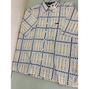 Vintage Tommy Jeans Hilfiger Shirt Men 2XL Short Sleeve Button Up All over Print